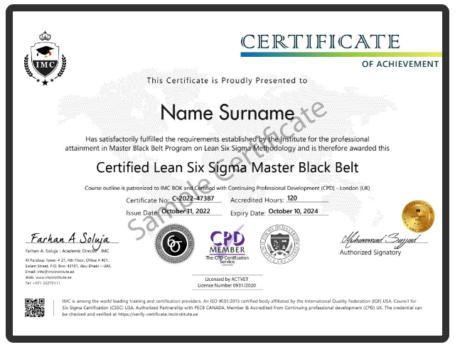 Lean Six Sigma Yellow Belt Certification Sample
